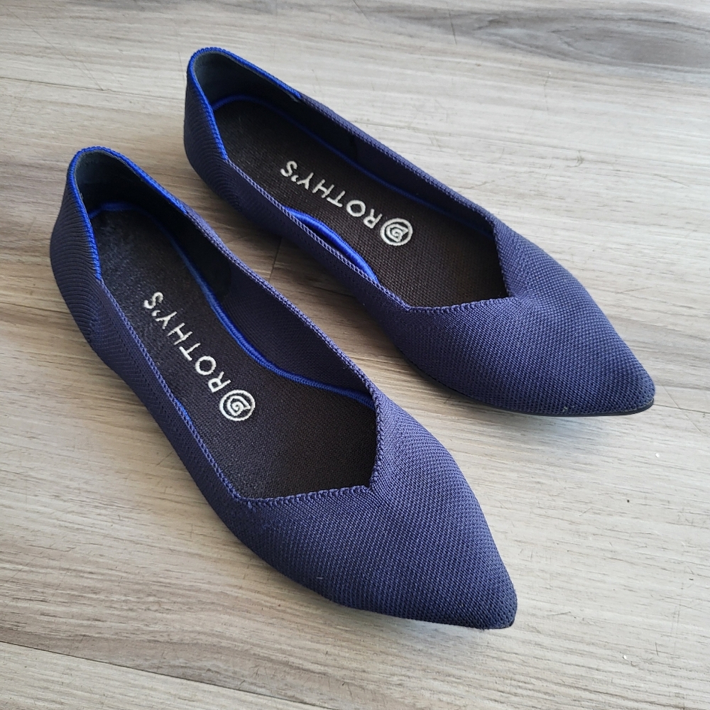 Rothy's Blue Pointed-Toe Flats Sleek Minimalist Design